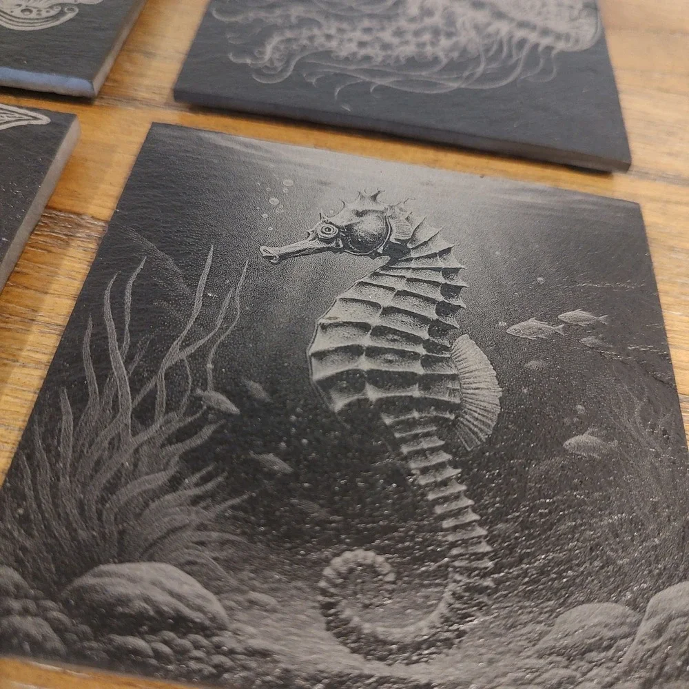 Personalized Slate Coaster Set Of 4 Custom Engraved Gift Coastal Ocean Customize